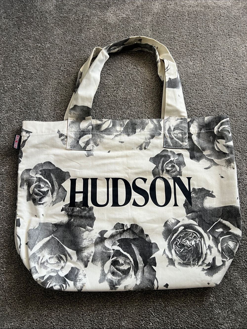 Hudson Jeans Black & White Rose Print Canvas Tote